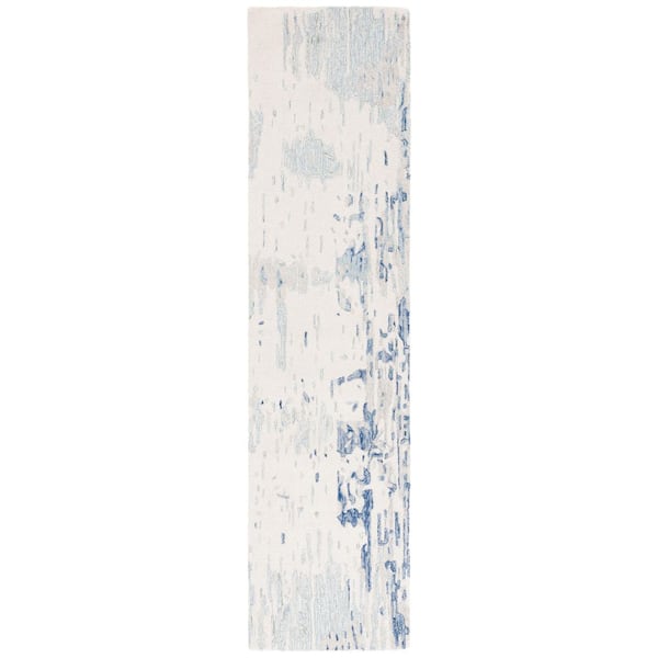 Metro 2 ft. x 9 ft. Ivory/Blue Distressed Abstract Runner Rug