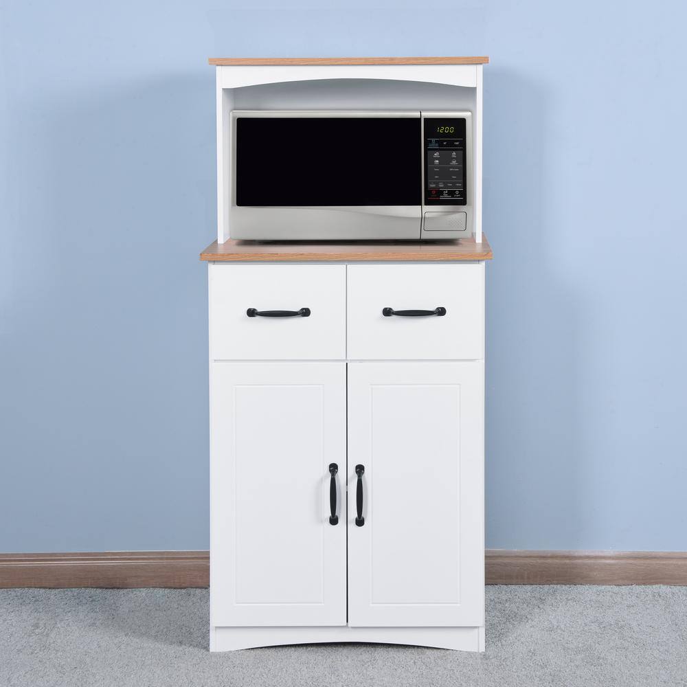 FUNKOL 23.62 in. x 15.75 in. x 49.41 in. 4-Layer White MDF Ready to Assemble Kitchen Cabinet w/Microwave Cabinet and 2-Drawers