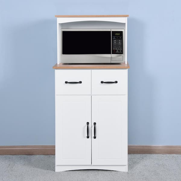 FUNKOL 23.62 in. x 15.75 in. x 49.41 in. 4-Layer White MDF Ready to Assemble Kitchen Cabinet w/Microwave Cabinet and 2-Drawers