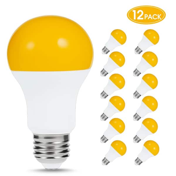YANSUN 6-Watt, 40-Watt Equivalent A19 Dusk to Dawn LED Bug Light Bulb E26 Base in Yellow-Colored 2000K (12-Pack)