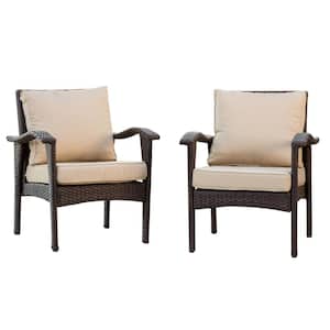 Honolulu Brown Stationary Faux Rattan Outdoor Patio Lounge Chair with Tan Cushion (2-Pack)