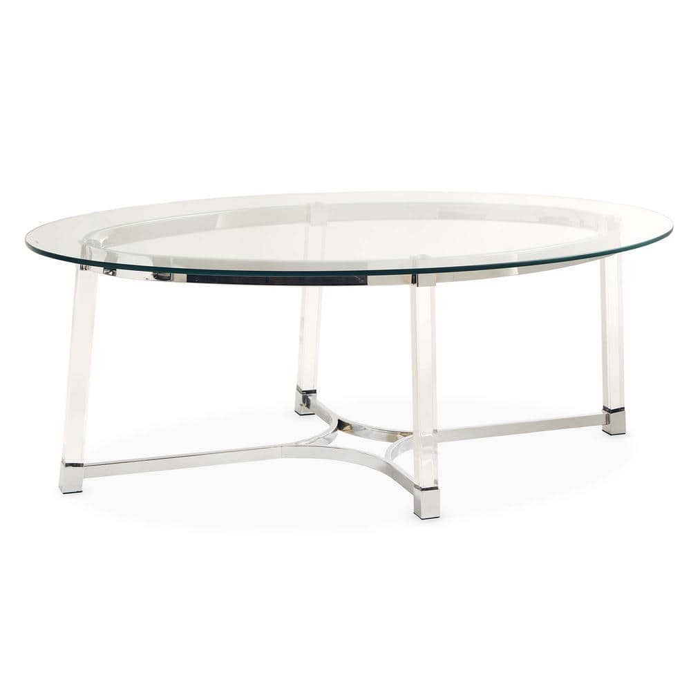 Contemporary Chrome & Glass Oval Coffee Table with Acrylic Legs