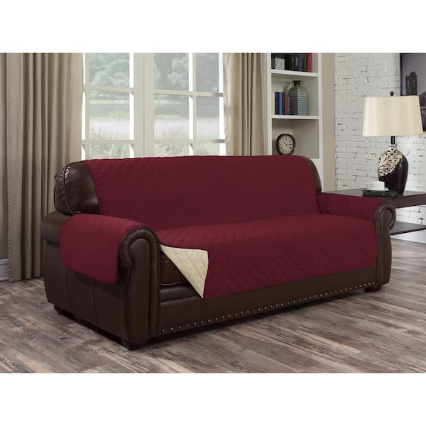 J&V TEXTILES Red Microfiber Water Resistant Reversible Sofa Slipcover