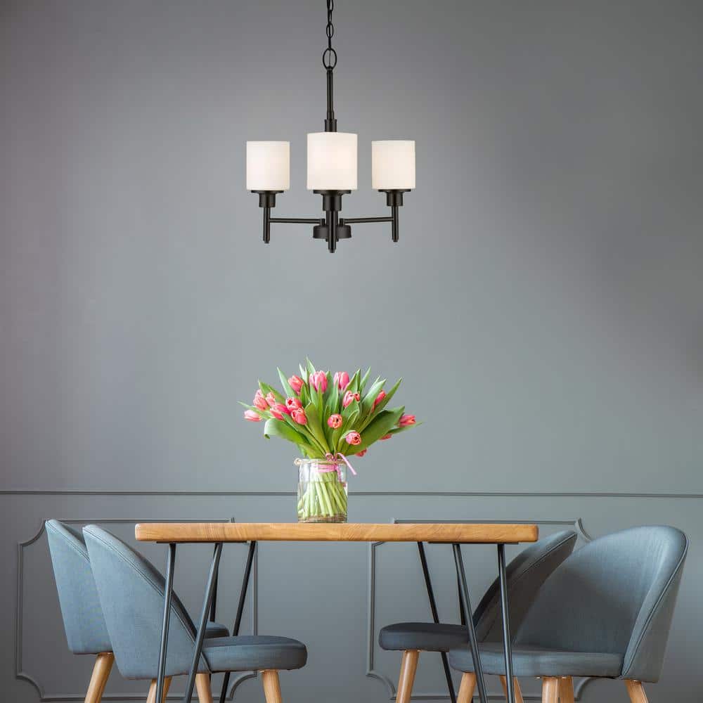 Aubrey Matte Black 3-Light Chandelier with Frosted Glass Shades