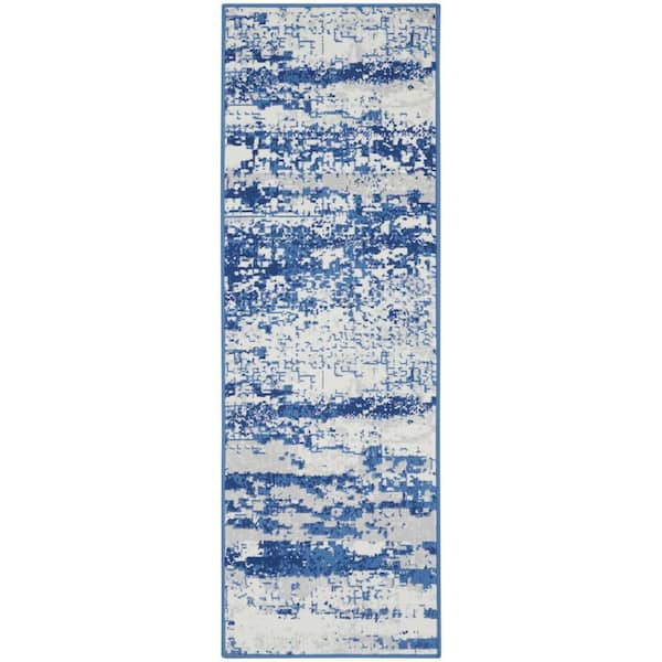 Nourison Whimsicle Ivory Navy 2 ft. x 6 ft. Abstract Contemporary Kitchen Runner Area Rug