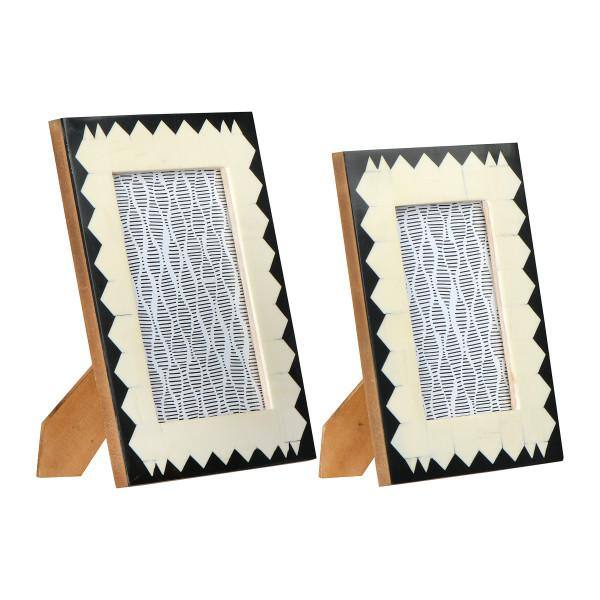 Ivory and Black Geometric Wood Picture Frames Set of 2