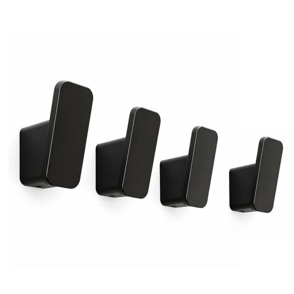 J-Hook Wall Hook Bath Accessory in Matte Black, 4-Pack Heavy Duty Towel Robe Coat Holder for Bathroom Bedroom Shower