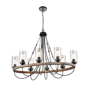 Paladin 8-Light Matte Black Chandelier with Seedy Glass Shade