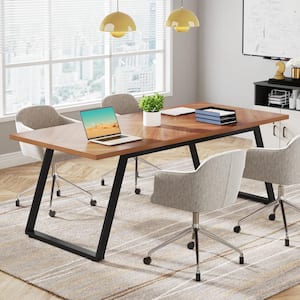 Halseey 63 in. Rectangular Light Brown Wood Computer Desk with Metal Legs, Modern Executive Desk for Home Office