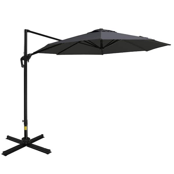 Sudzendf 9.8 ft. Steel Offset Cantilever Market Patio Umbrella in Gray, with Cross Base and 360° Rotation