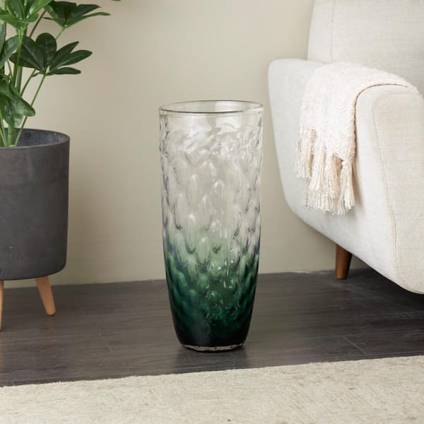 Litton Lane 20 in. Green Handmade Ombre Glass Decorative Vase