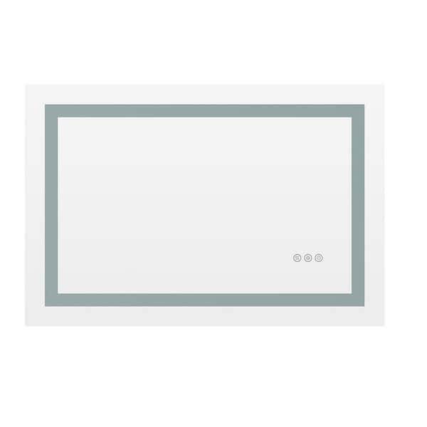 32 in. W x 20 in. H Rectangular Frameless LED Mirror Dimmable Defogging Wall-Mounted Bathroom Vanity Mirror