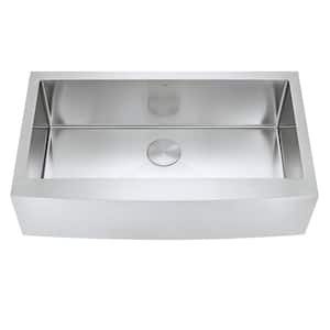 Prato 36 in. Single Bowl Farmhouse Curved Apron Front Stainless Steel Kitchen Sink 16-Gauge