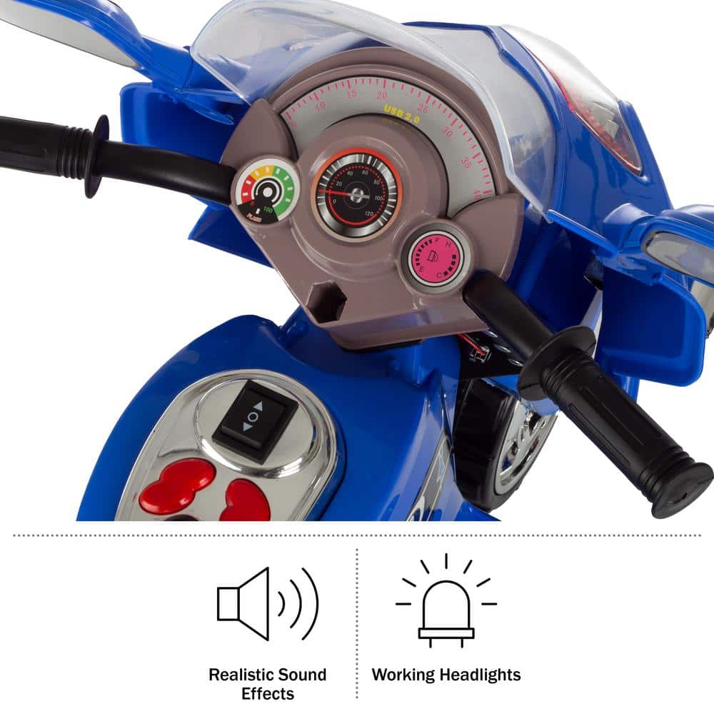 Blue 6V Electric 3-Wheel Motorcycle with Headlights