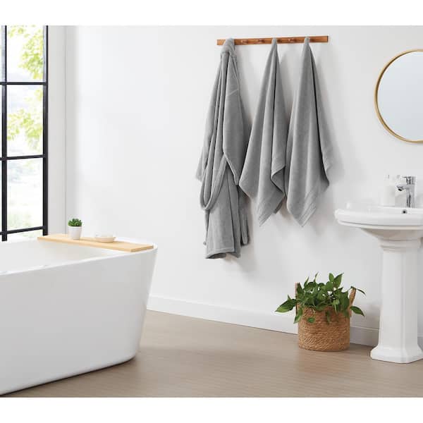 Unbranded Zero Twist 3-Piece Gray Textured Cotton Bath Towel Set