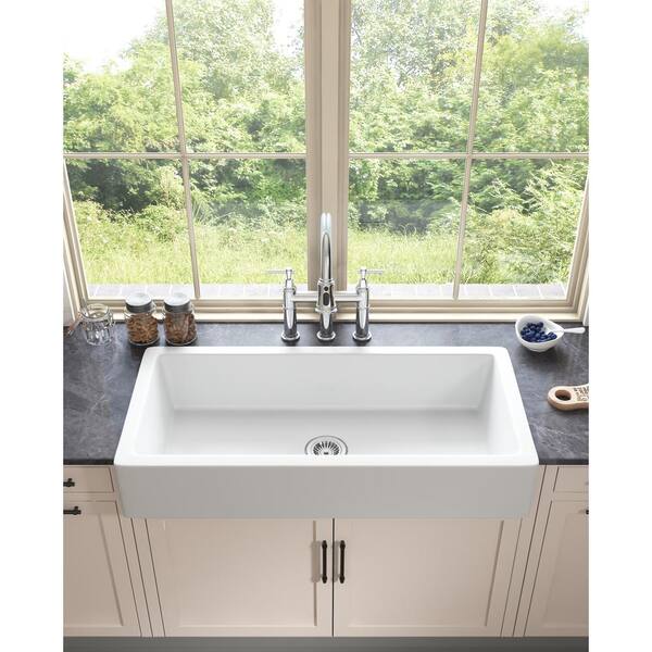 37 in. Farmhouse Single Bowl White Ceramic Kitchen Sink TYDTKS03