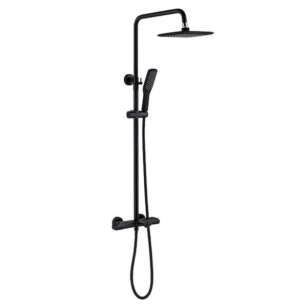 Unbranded 1-Spray Patterns 2.5GPM 10in. Wall Bar Shower Kit with Hand Shower and Slide Bar in Matte Black