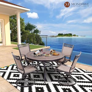 Kao 5-Piece Cast Aluminum Patio Swivel Chair Round Table 28 in. Height Outdoor Dining Set with Umbrella Hole