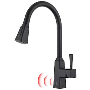 Single Handle Touchless Gooseneck Pull Down Sprayer Kitchen Faucet with Handles in Black