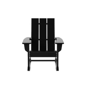 Shoreside Black HDPE Plastic Modern Rocking Poly Adirondack Chair Set of 2 With Side Table