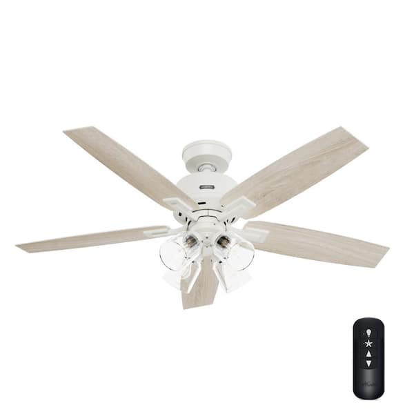 Hunter Gatlinburg 52 in. Indoor Matte White Ceiling Fan with Light Kit and Remote Included
