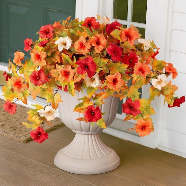 15.7 in. Orange White Artificial Petunias Silk Faux Flowers UV