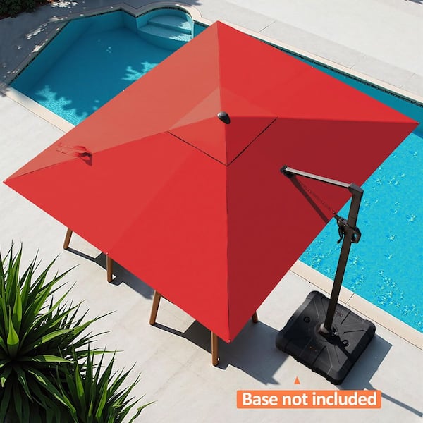 Pellebant 9 ft. x 11 ft. Aluminum Cantilever Offset 360° Swivel Adjustable Canopy Tilt Patio Umbrella in Red, No Base