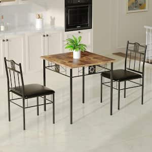 27.5 in. L Brown 3-Piece Dining Set Modern Dining Table Set, Metal and Wood Square Dining Table,2 Chairs