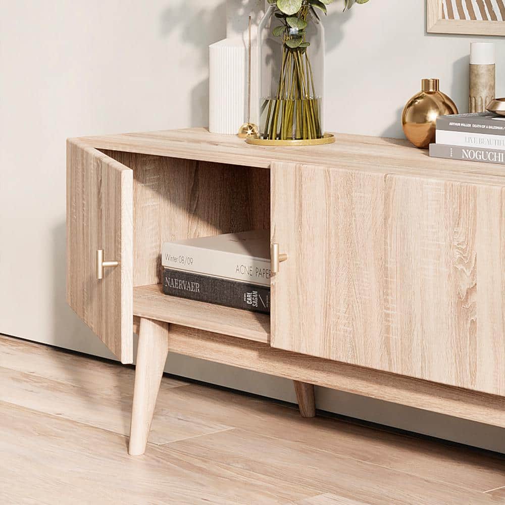 Chelsea 59'' Beige Wood TV Stand with Cabinet