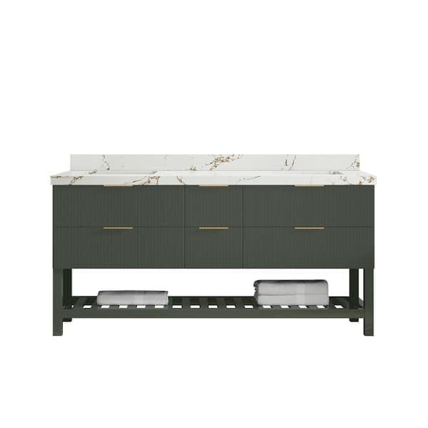 Willow Collections Catalina 72 in. Double Sink Freestanding Pewter Green Bath Vanity with Viola Brown Qt. Top Unassembled