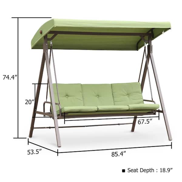 Aoodor 3-Seat Patio Swing with Canopy 800-052-GR-1 - The Home Depot