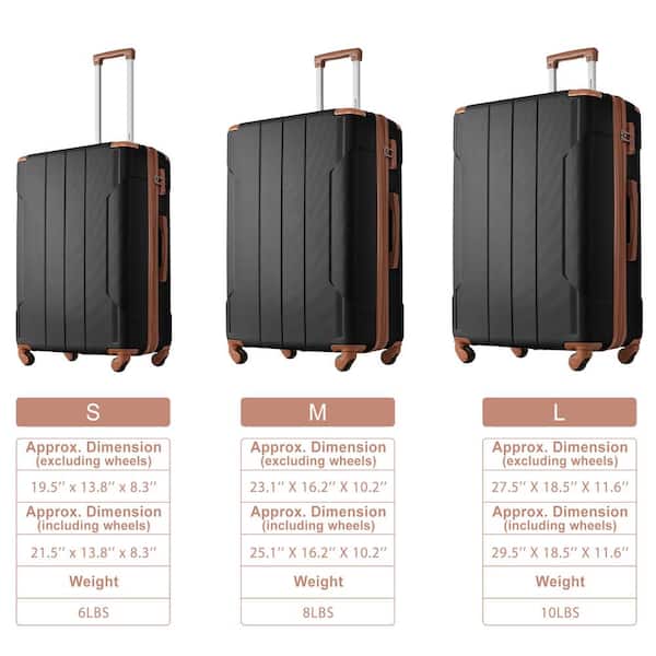 Merax Black and Brown Lightweight Durable 3-Piece Expandable ABS Hardshell  Spinner Luggage Set with TSA Lock CJXB002AAA - The Home Depot