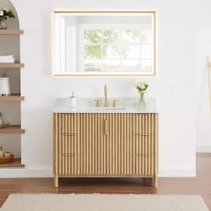 Sierra 48 in. Single Sink Freestanding Washed Light Brown Bath Vanity with White Engineered Stone Top Assembled w/Mirror