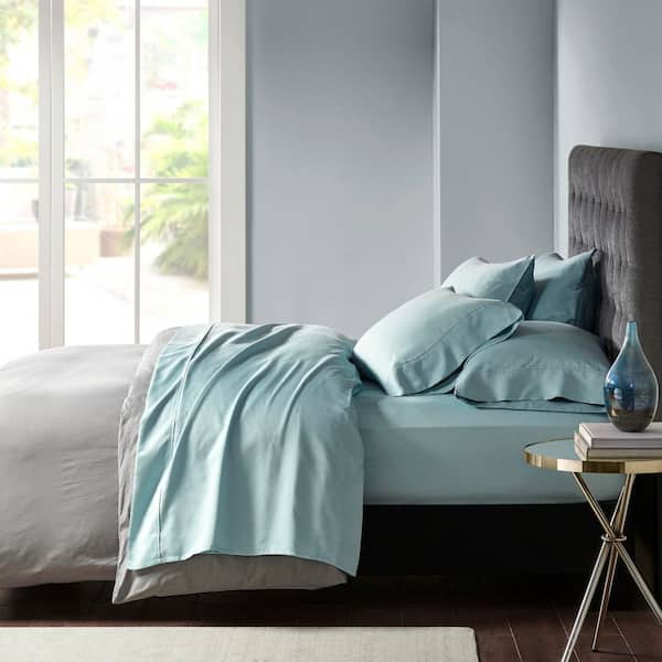 800 Thread Count 6-Piece Aqua Cotton Blend King Sateen Sheet Set