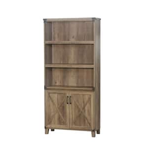 Oxford 67.4 in. Tall Rustic Oak Particle Board 5-Shelf Standard Bookcase with Doors