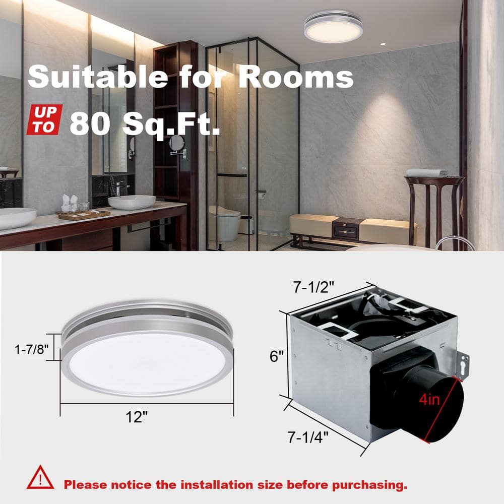 Silver Round Bathroom Exhaust Fan with LED Light and Nightlight
