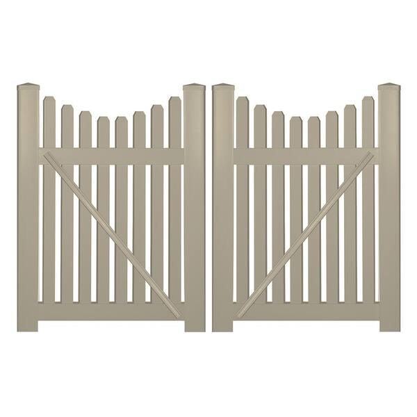 Weatherables Richmond 8 ft. W x 4 ft. H Khaki Vinyl Picket Fence Double Gate