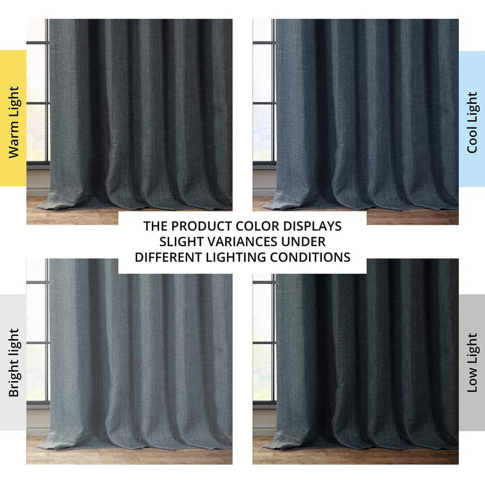 Reverie Blue Faux Linen Room Darkening Curtains 84 Inches