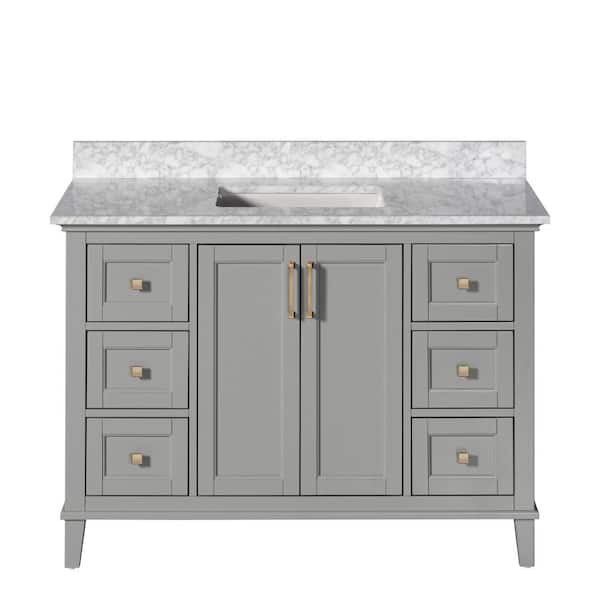 Grayson 49 in. Single Sink Gray Bath Vanity with White Marble Top (Assembled)
