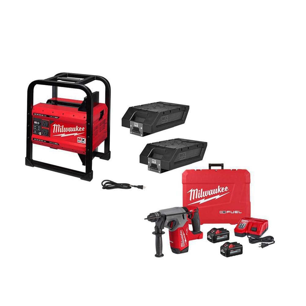 MX FUEL 3600/1800-Watt Lithium-Ion Battery Powered Power Station with M18 FUEL 1 in. Cordless SDS-Plus Rotary Hammer Kit -  Milwaukee, MXF002-2912