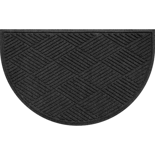 Unbranded Waterhog Diamonds 24 in. x 39 in. Indoor Outdoor PET Polyester Half Round Doormat Charcoal