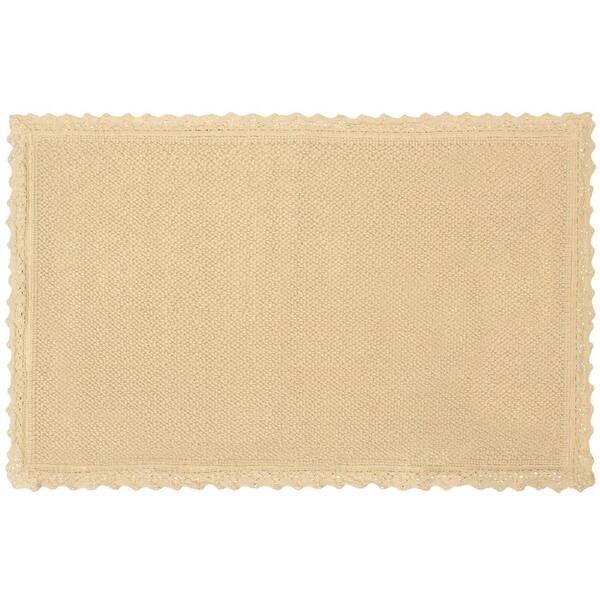 Laura Ashley Reversible Crochet Beaded 20 in. x 34 in. Bath Rug, Linen