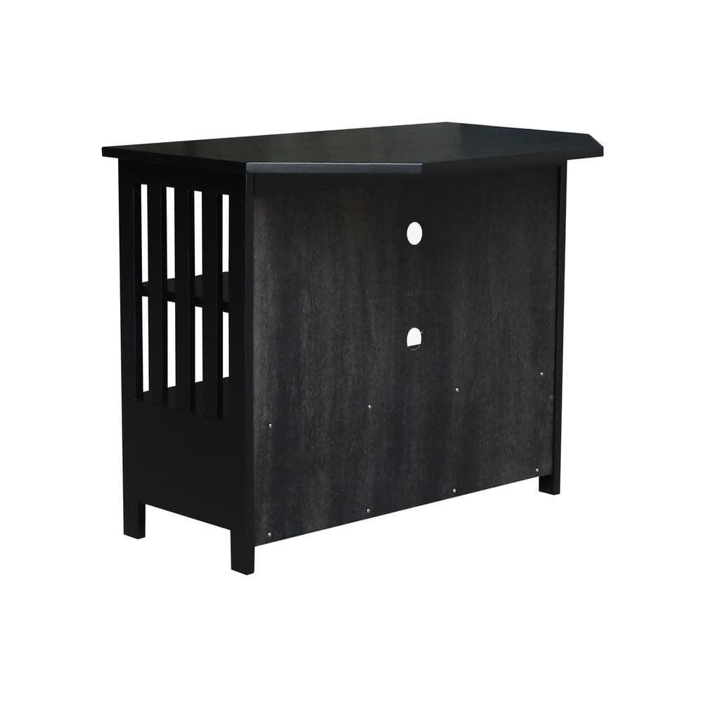 Black Solid Wood Corner TV Stand with Drawer and Shelves