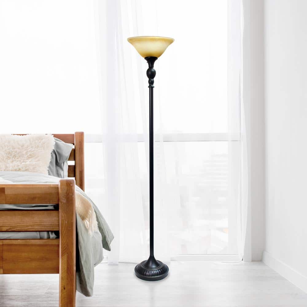 Restoration Bronze Adjustable Torchiere Floor Lamp with Marbleized Glass Shade