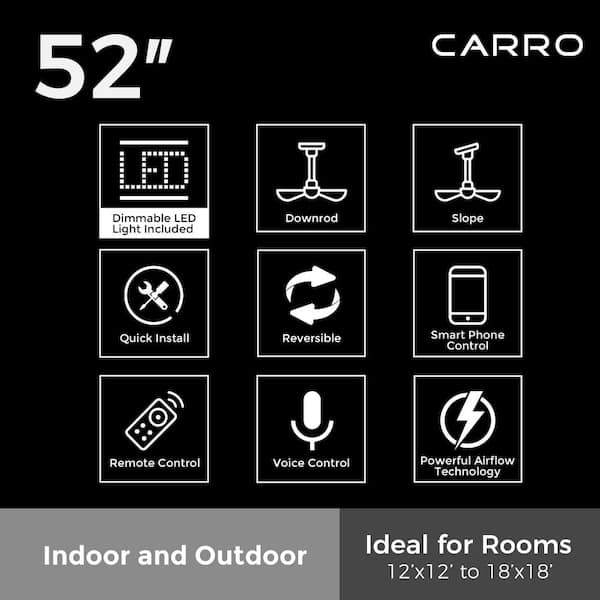 CARRO Beaumont 52 in. Dimmable LED Indoor Outdoor Black Smart