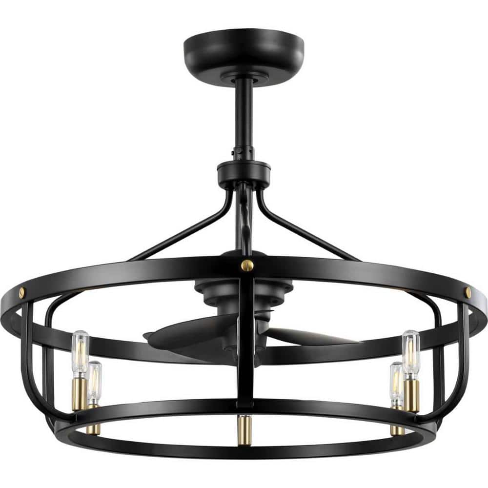 Copan 28.75 in. Indoor/Outdoor Inustrial Black and Gold Cage Ceiling Fan with Bulbs Included and Remote Control price history on PriceWatchPro