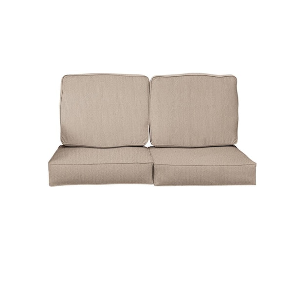 SORRA HOME 27 in. x 29 in. x 5 in. (4-Piece) Deep Seating Outdoor Loveseat Cushion in Sunbrella Revive Sand
