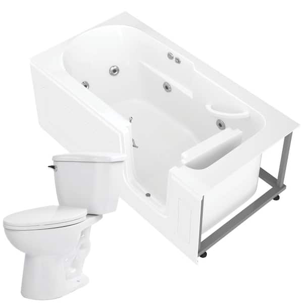 Universal Tubs Bath and Toilet Combo 30 in. L x 60 in. W Whirlpool Bathtub with Right Drain in White with 1.28 GPF Single Flush Toilet