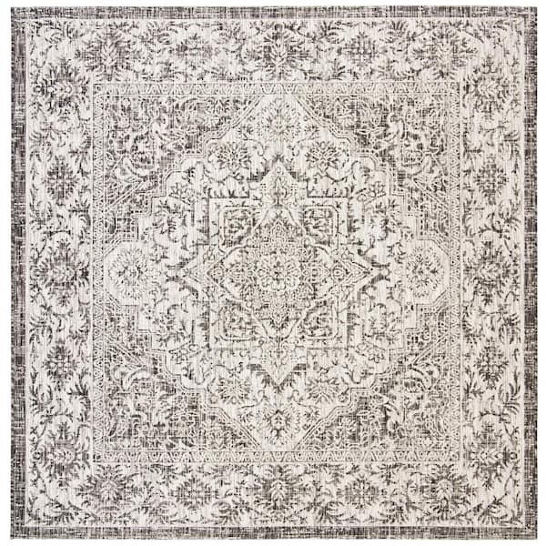 SAFAVIEH Courtyard Slate/Gray 7 ft. x 7 ft. Square Geometric Indoor/Outdoor Patio  Area Rug