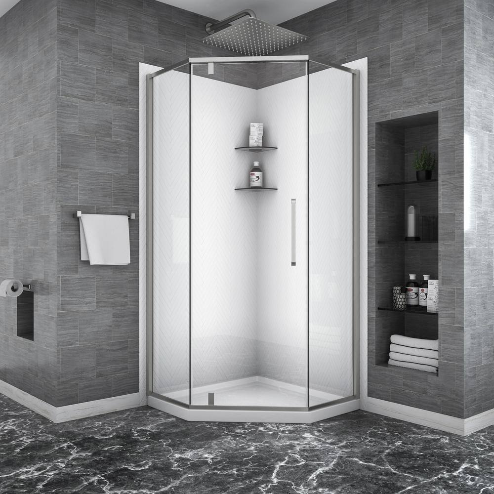 34 in. W x 72 in. H Neo-Angle Pivot Semi Frameless Corner Shower Enclosure 